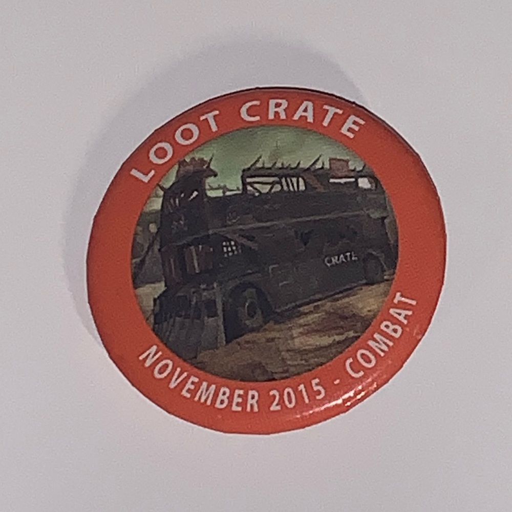 🌌 [4/$25] LOOT CRATE NOVEMBER 2015 COMBAT THEME ORANGE PIN BACK BUTTON 🌌